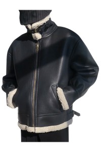 設計秋冬加厚皮絨外套   夾克男復古寬鬆  黑色羊羔毛皮機車皮衣  b 3 轟炸機   SKJ043  